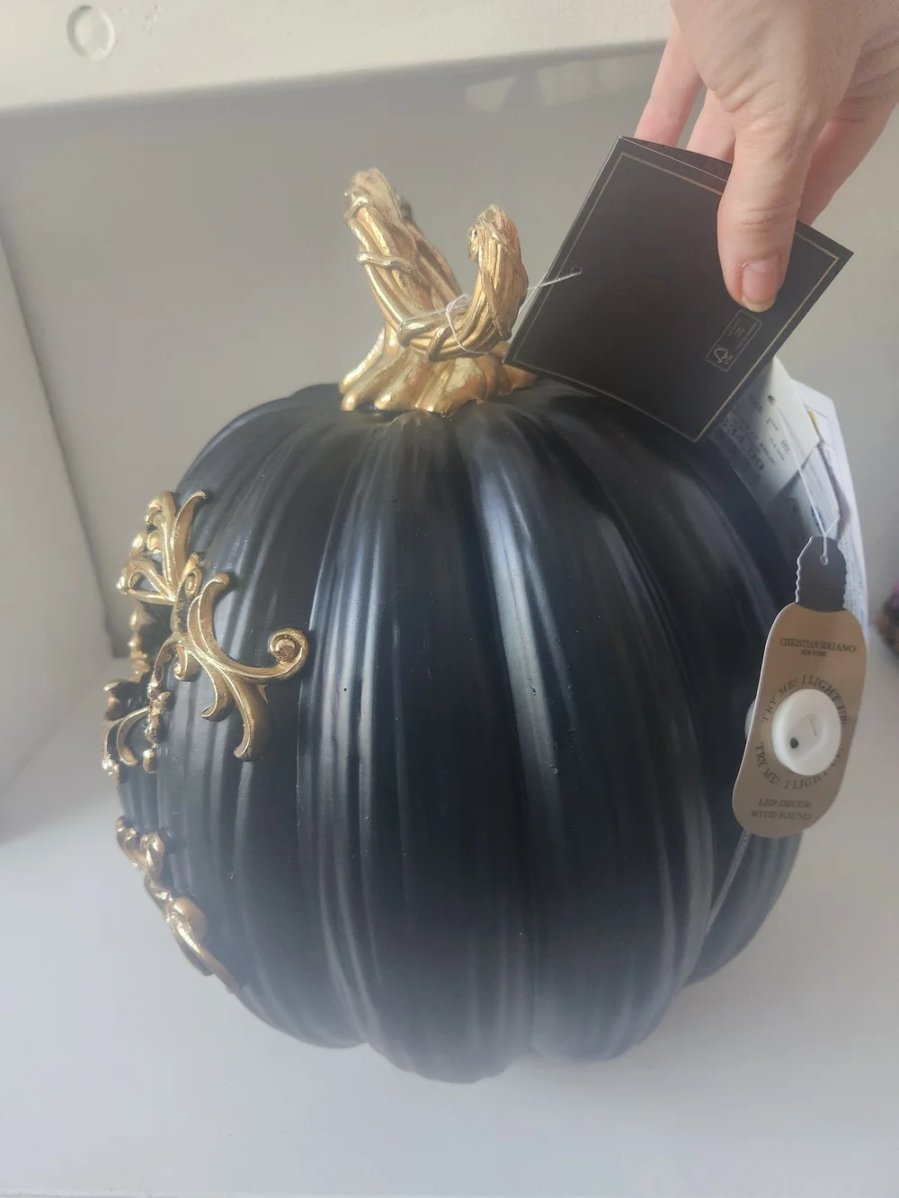 Christian Siriano Black and Gold LED Pumpkin Lantern Gothic 12 X 15 Rare